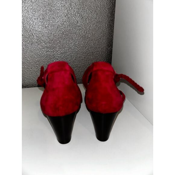 A F Vandevorst Edgy Punk Uptown Red Suede Braided Strappy Open Toe Block Heel - Picture 7 of 9